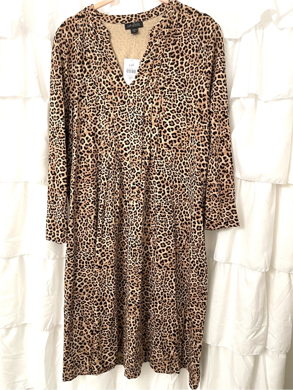 J. Jill Leopard Print Long Sleeve V-Neck Midi Dress - Brown/Black NWT